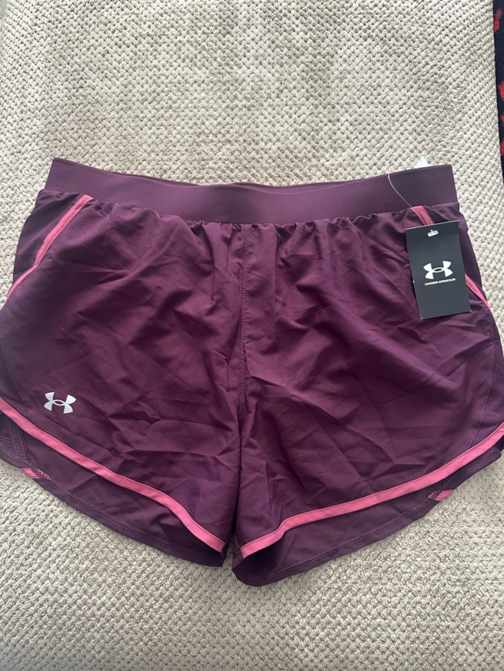 NEW- With tags Under Armour Women's Maroon Athletic Shorts with Pink Trim